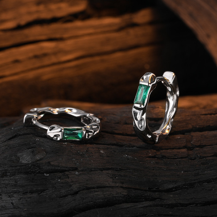 Minimalist Stainless Steel Square Hoop Earrings for Women Green  Cubic Zirconia Piercing Earrings Gothic Ear Jewelry