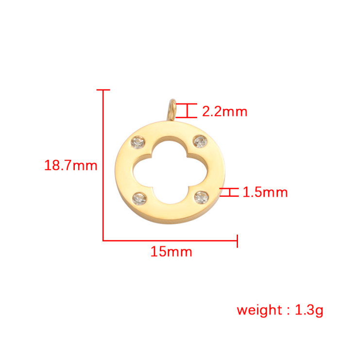 Stainless Steel Hollow Four-Leaf Clover Ring Pendant Necklace with Diamond Simple Fashion Women Jewelry