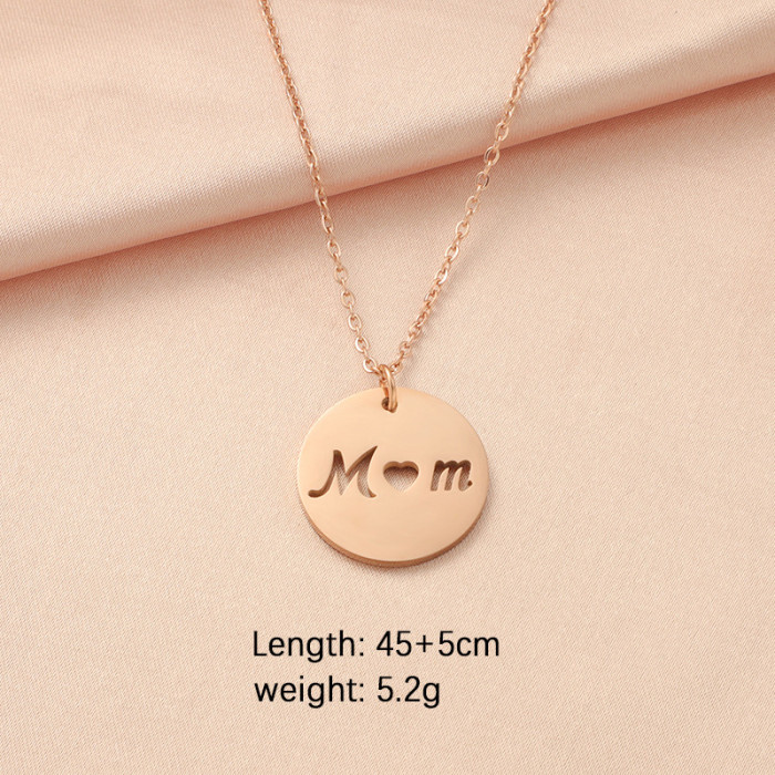 Titanium Steel Mom Heart Round Pendant Necklace Jewelry Gift Mother's Day