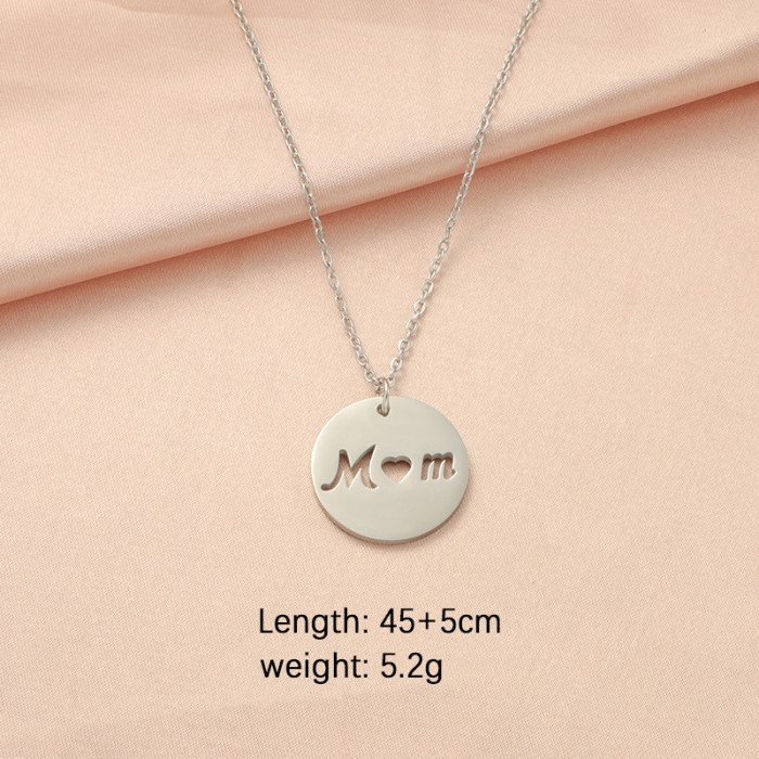 Titanium Steel Mom Heart round Pendant Necklace Jewelry Gift Mother's Day