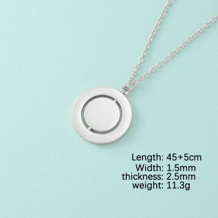 Personalized Creative Stainless Steel Rotatable Double-Layer Geometric Wafer Pendant Necklace Ornament
