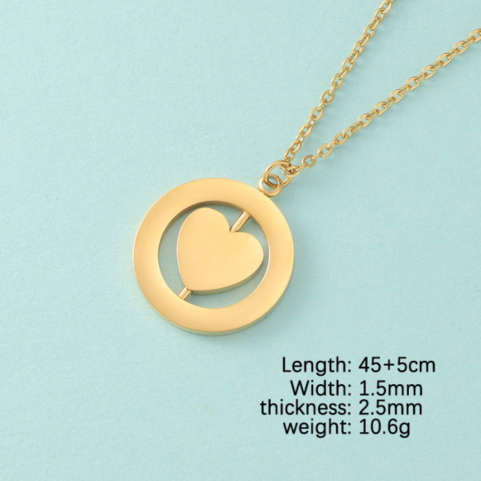 Creative Stainless Steel Heart-Shaped Rotatable Double-Layer round Pendant Necklace Ornament