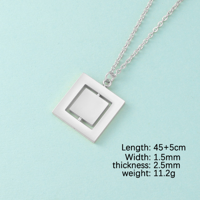 Creative Stainless Steel Rotatable Double-Layer Geometric Square Pendant Necklace Ornament
