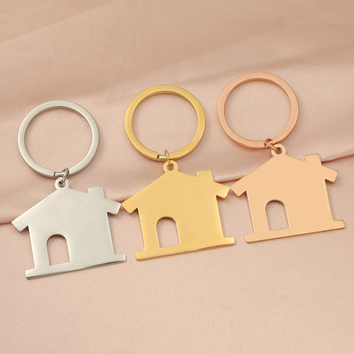 Creative Stainless Steel Hollow Door Big House Pendant Pendant Keychain DIY Ornament Accessories Gift