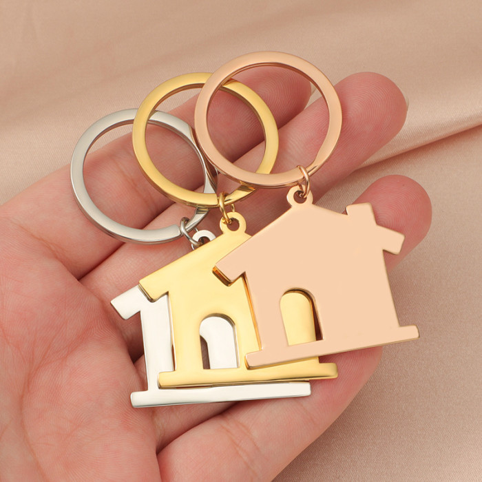Creative Stainless Steel Hollow Door Big House Pendant Pendant Keychain DIY Ornament Accessories Gift