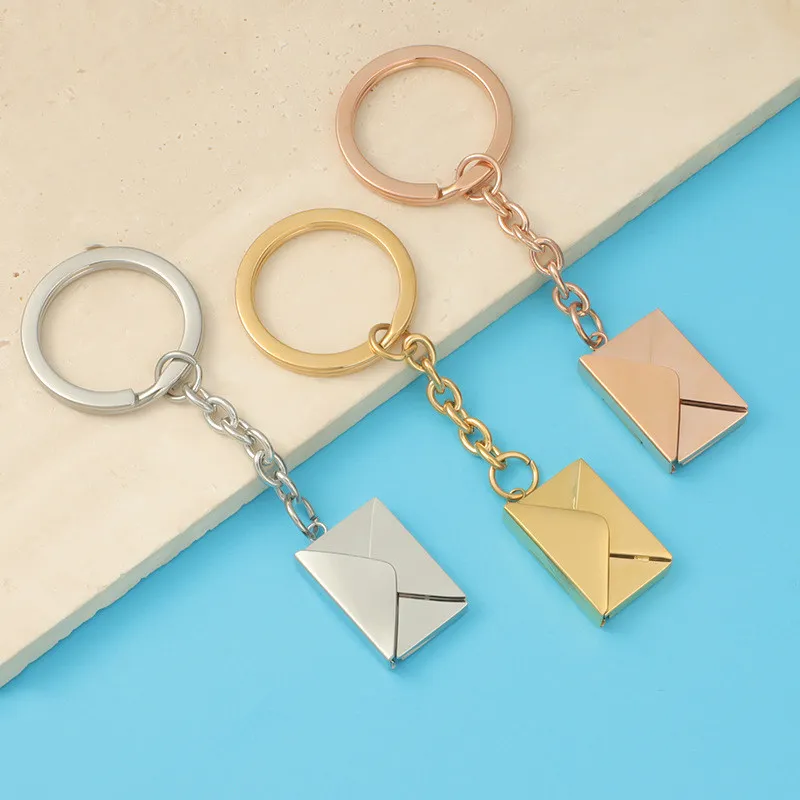 Stainless Steel Three-Dimensional Detachable Envelope Keychain Can Carve Writing Pendant Anti-Lost Anti-Theft