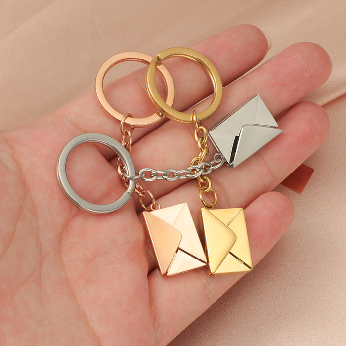 Stainless Steel Three-Dimensional Detachable Envelope Keychain Can Carve Writing Pendant Anti-Lost Anti-Theft
