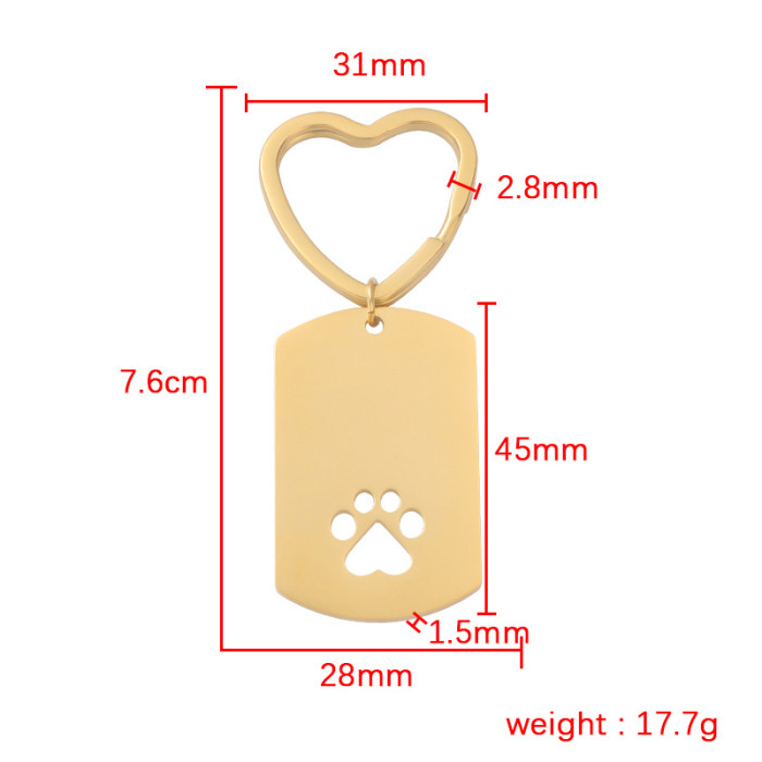 Titanium Steel Dog Tag Hollow Dog's Paw DIY Can Be Laser Sculpture Heart Keychain
