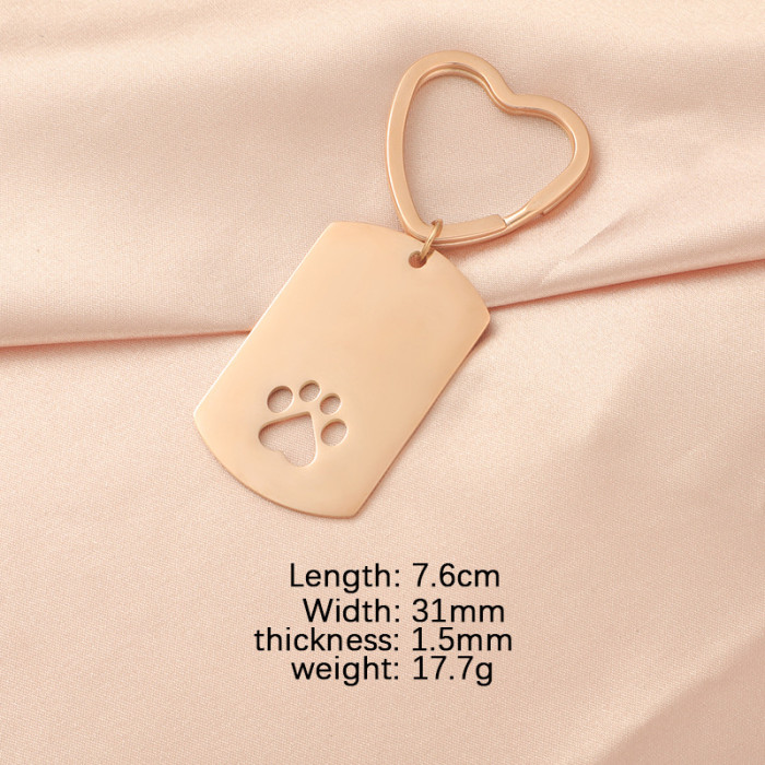 Titanium Steel Dog Tag Hollow Dog's Paw DIY Can Be Laser Sculpture Heart Keychain