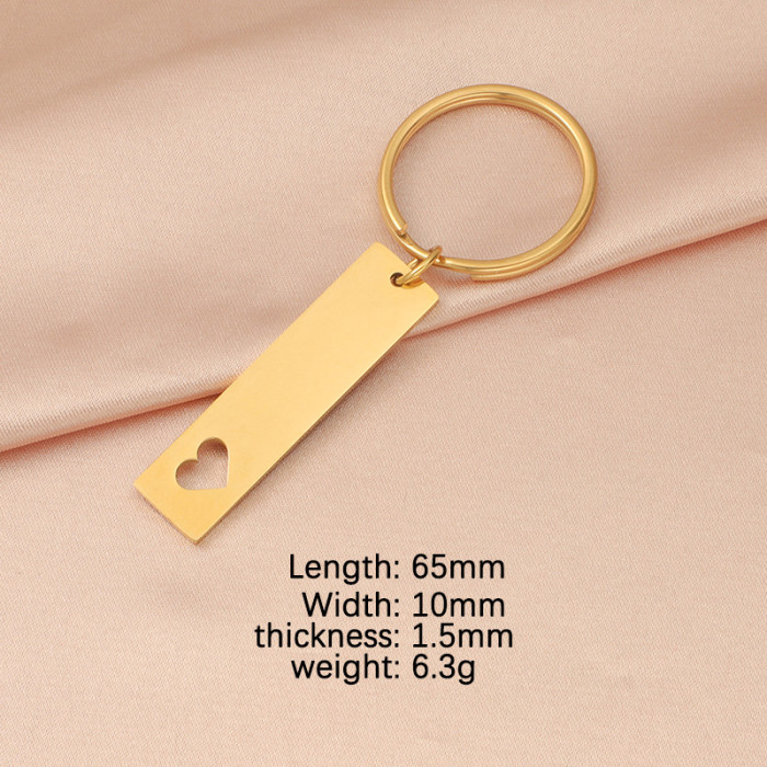Stainless Steel Hollow Heart Long Tag Keychain Can Carve Writing Logo Pendant Anti-Lost