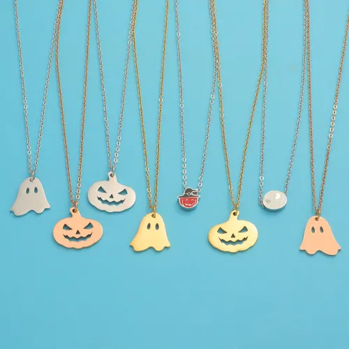 Halloween Titanium Steel Necklace Pumpkin Head Ghost Ornament Pendant Personality Wild Witch Necklace