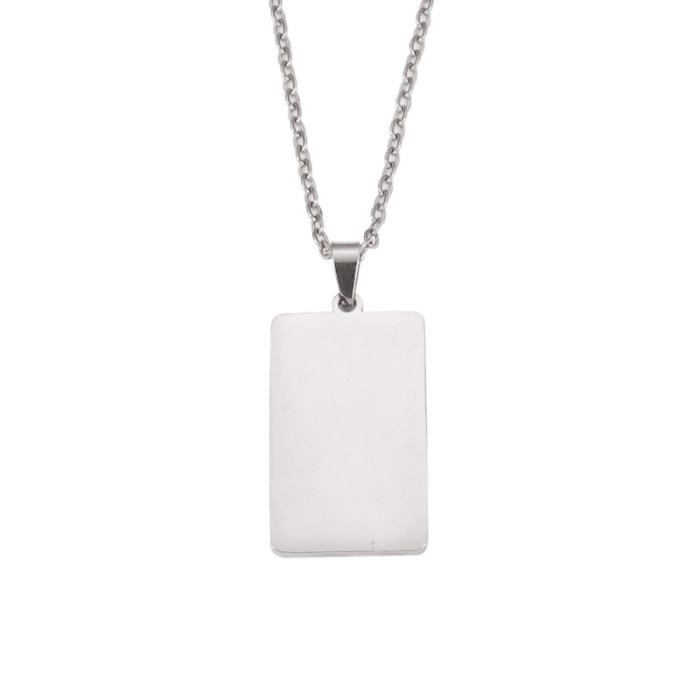 Personalized Simple Geometric Necklace Stainless Steel Rectangular Laser Logo Pendant