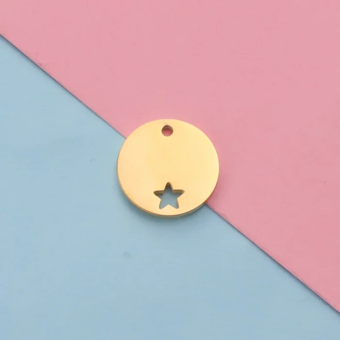 Titanium Steel Wafer Hollow Small Star Five-Pointed Star Lettering round Plate Pendant DIY Ornament Accessories