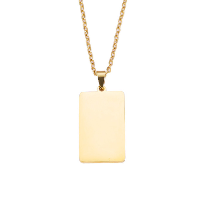 Personalized Simple Geometric Necklace Stainless Steel Rectangular Laser Logo Pendant