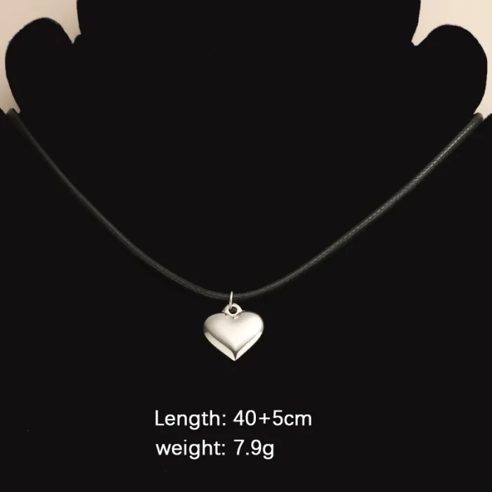 Three-Dimensional Love Pendant Necklace for Women Hollow Heart Black Leather Rope Chain Simple