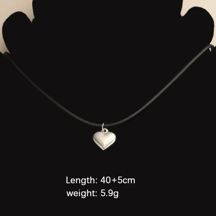 Three-Dimensional Love Pendant Necklace for Women Hollow Heart Black Leather Rope Chain Simple