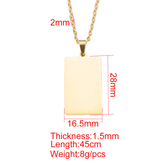 Personalized Simple Geometric Necklace Stainless Steel Rectangular Laser Logo Pendant