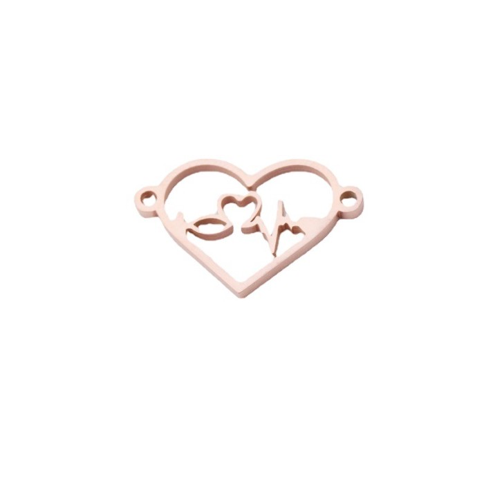 Love Heart ECG Couple Exquisite Pendant Simple Double Hole Titanium Steel DIY Ornament Accessories