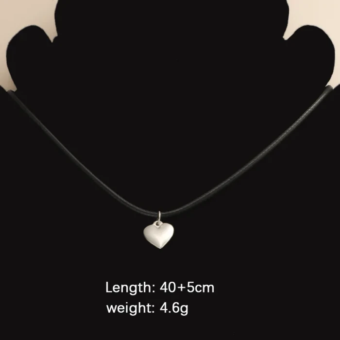 Three-Dimensional Love Pendant Necklace for Women Hollow Heart Black Leather Rope Chain Simple