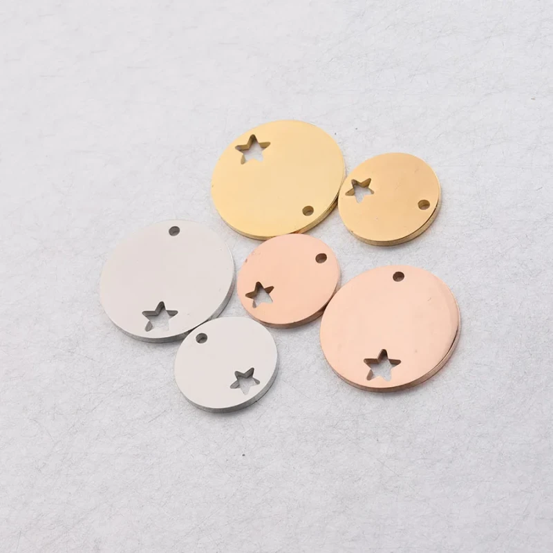 Titanium Steel Wafer Hollow Small Star Five-Pointed Star Lettering round Plate Pendant DIY Ornament Accessories