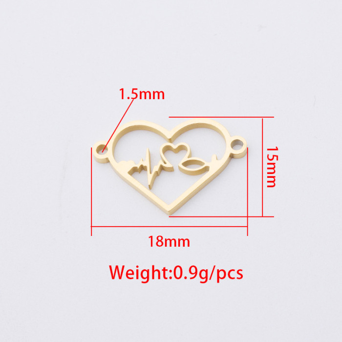 Love Heart ECG Couple Exquisite Pendant Simple Double Hole Titanium Steel DIY Ornament Accessories