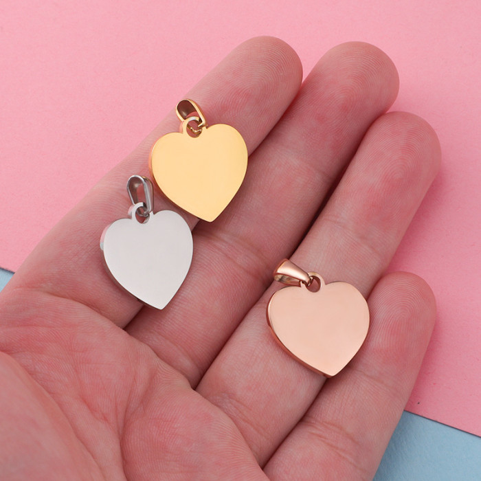 Stainless Steel Love Heart Hanging Piece Pendant Can Carve Writing Tag DIY Ornament Accessories