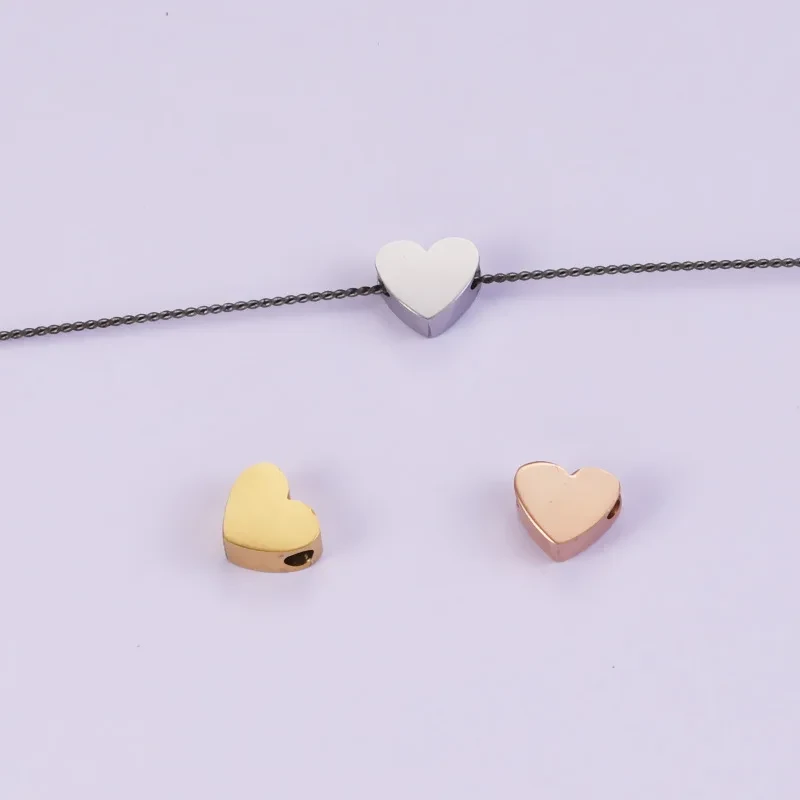 Titanium Steel Heart-Shaped Ornament Accessories DIY Love Heart Spacer Beads Laser Pendant