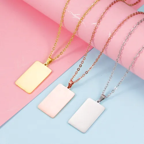 Personalized Simple Geometric Necklace Stainless Steel Rectangular Laser Logo Pendant