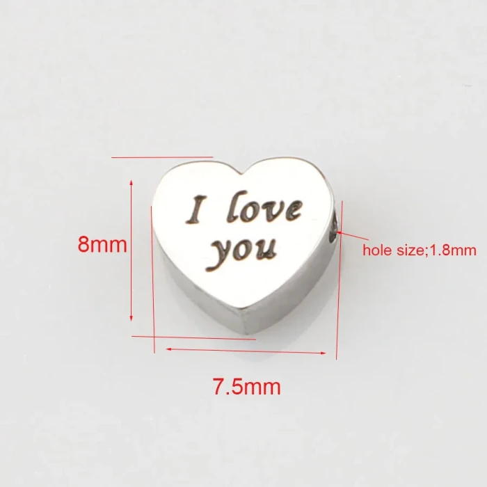 Stainless Steel Heart Love Heart Corrosion I Love You Perforated Beading Accessories DIY
