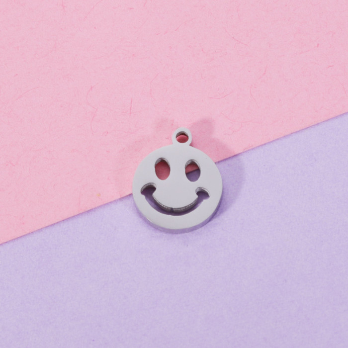 Stainless Steel Creative 9mm Outer Hole Wafer Hollow Smiley Face Ornament Accessories DIY