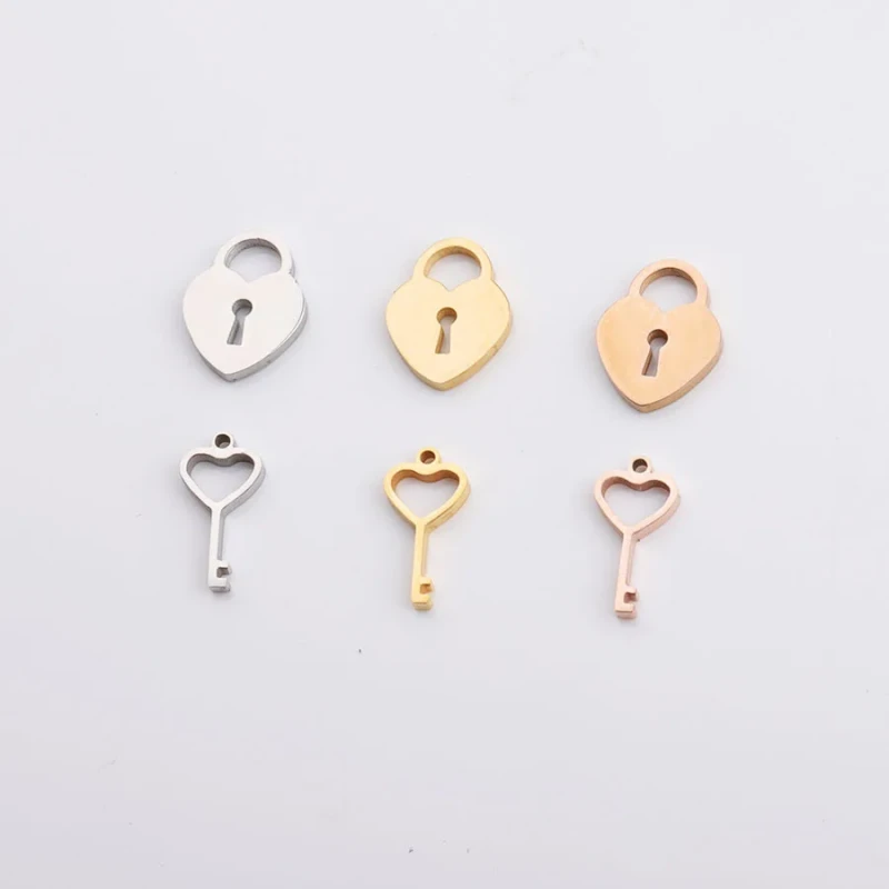 Stainless Steel Hollow Heart Key Heart Lock Couple's Pendant DIY Ornament Accessories