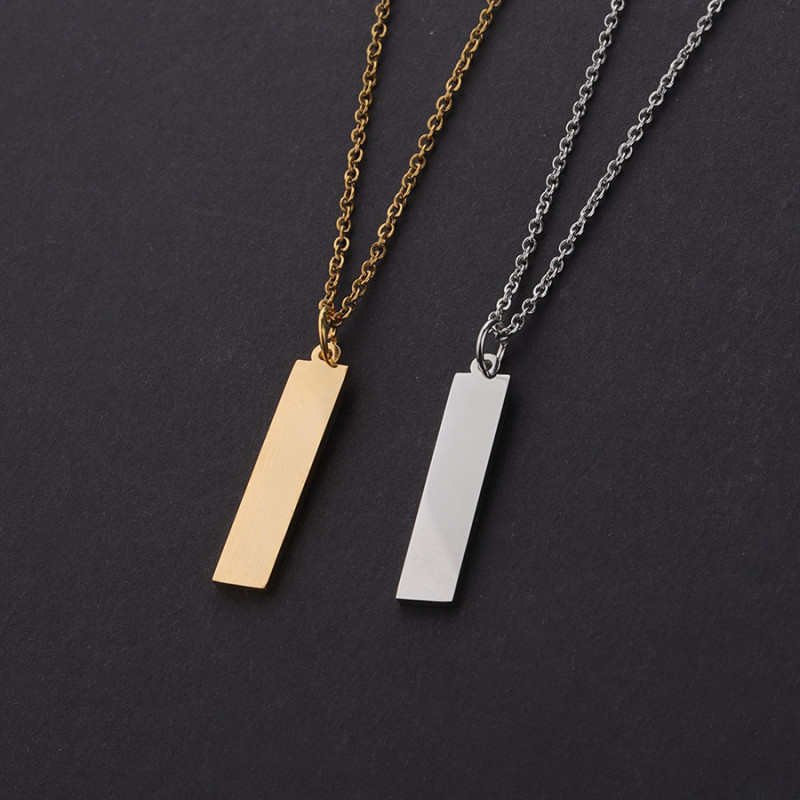 Stainless Steel Long Necklace Simple Personality Rectangular Strip Engraved Name