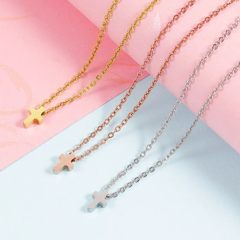 Stainless Steel Cross Shelf Necklace Creative Perforated Beads Personality