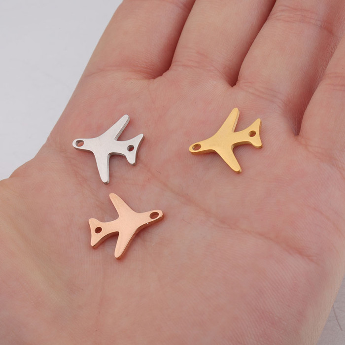 Stainless Steel Pendant Ornament Accessories DIY Multi-Specification Aircraft Shape Double Hole Pendant