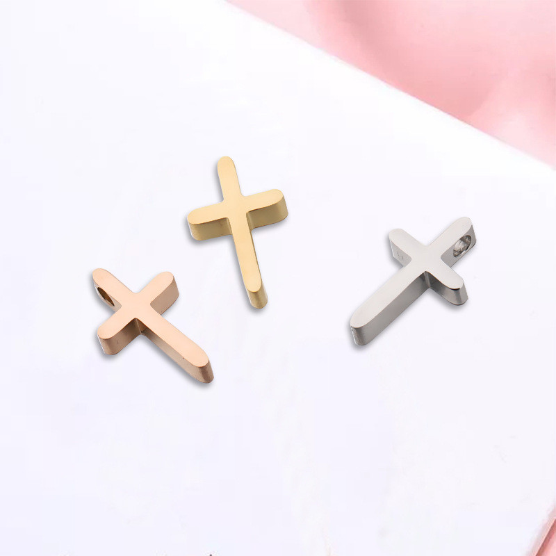 Stainless Steel Cross Cross Simple Temperament Small Pendant DIY Small Hole Beads Necklace Accessories