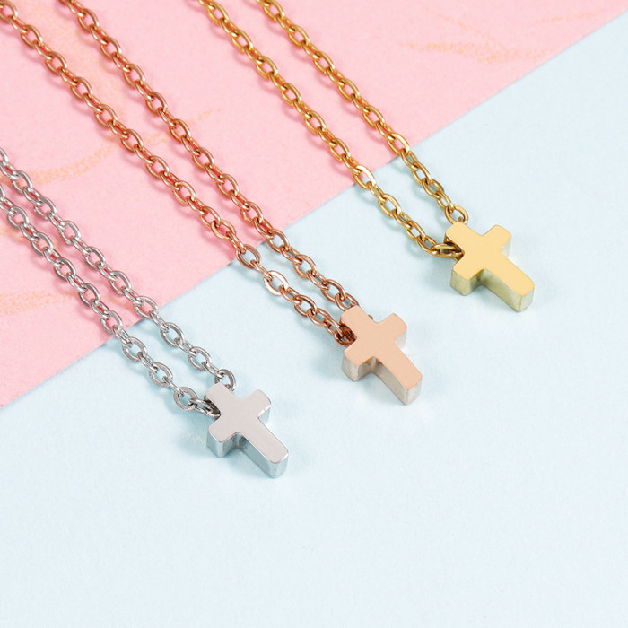 Stainless Steel Cross Shelf Necklace Creative Perforated Beads Personality