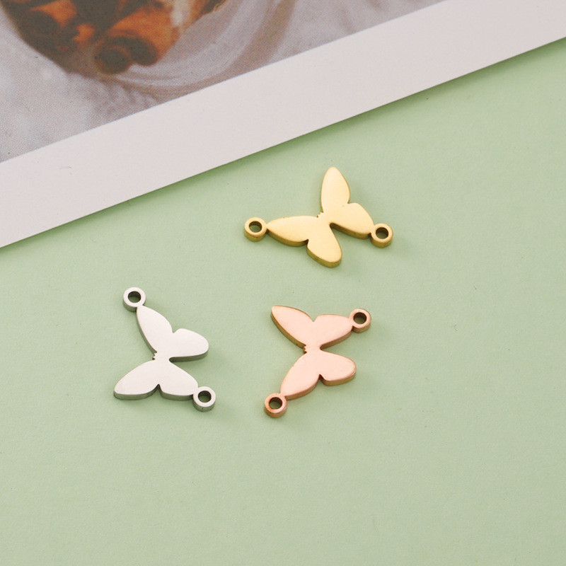 Stainless Steel Ornament Accessories DIY Double Hole Butterfly