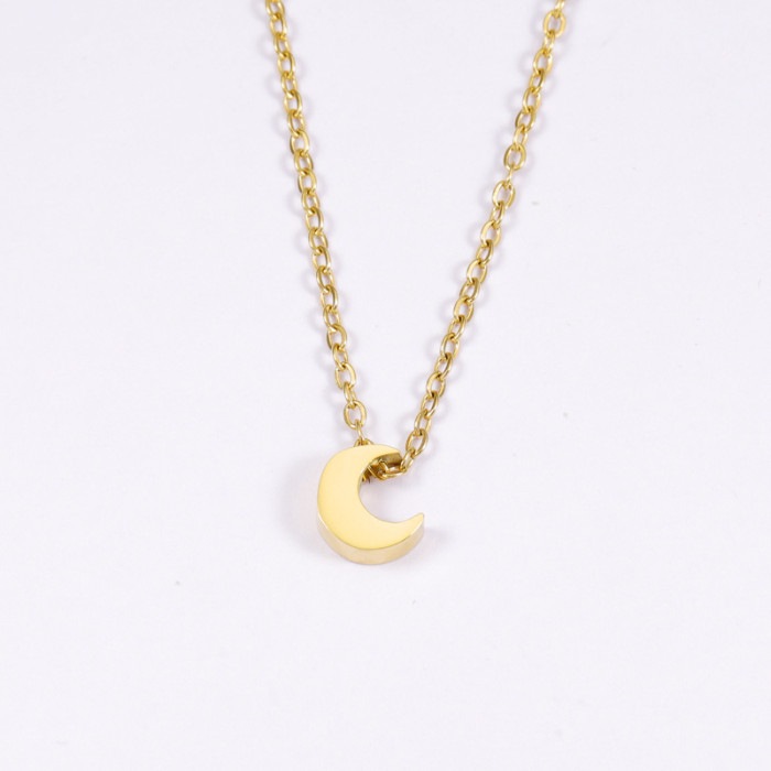 Small Hole Bead Moon Necklace Stainless Steel Crescent Pendant