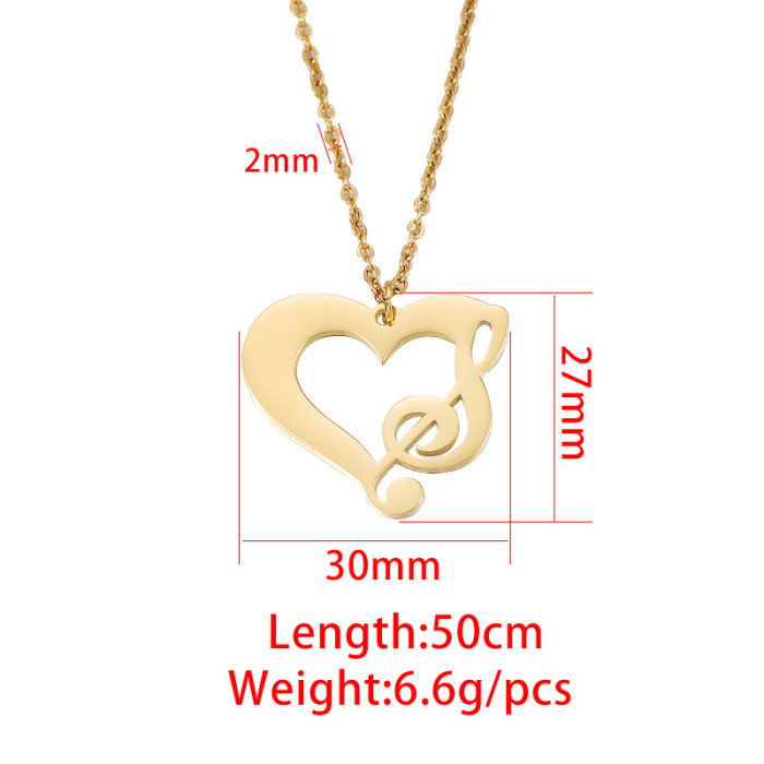 Necklace Titanium Steel Love Heart Music Symbol Personality
