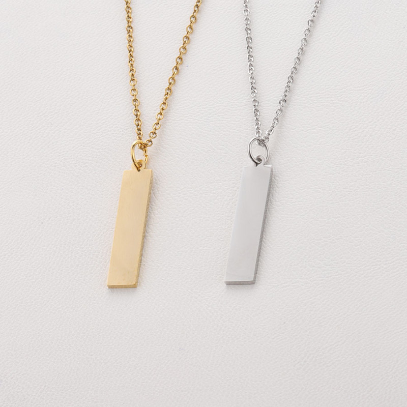 Stainless Steel Long Necklace Simple Personality Rectangular Strip Engraved Name