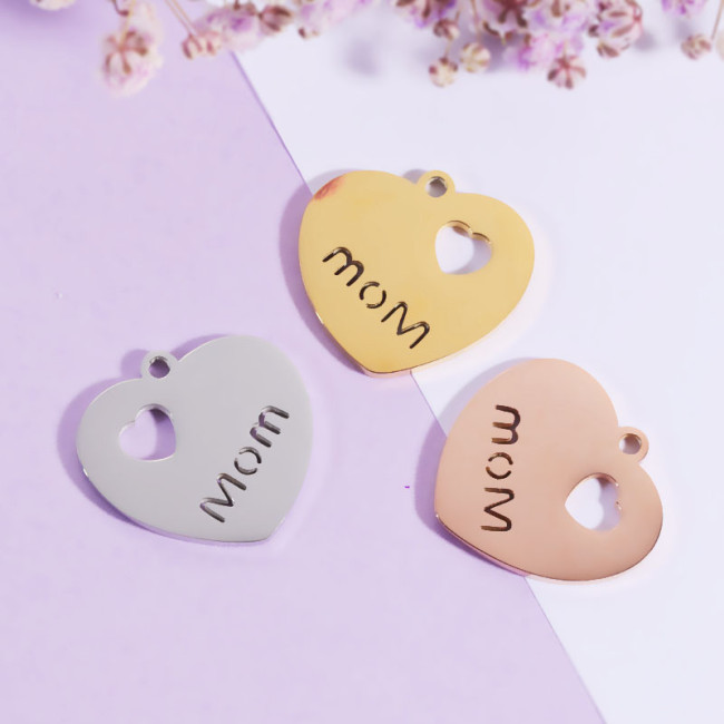 Stainless Steel Peach Heart Hollow Mom Ornament Accessories DIY