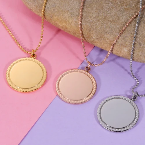 Stainless Steel Geometric Lace Necklace round Glossy Laser Logo