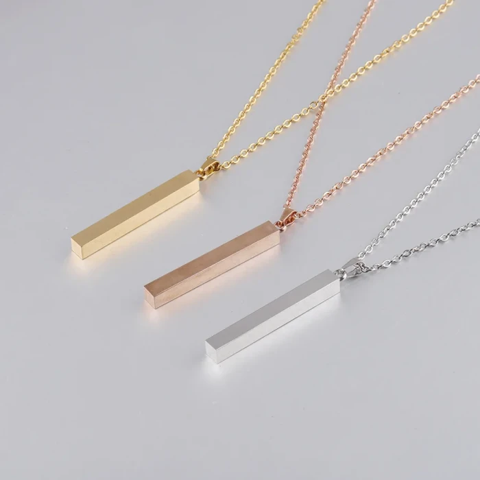 Engraved Long Necklace Stainless Steel Three-Dimensional Long Necklace