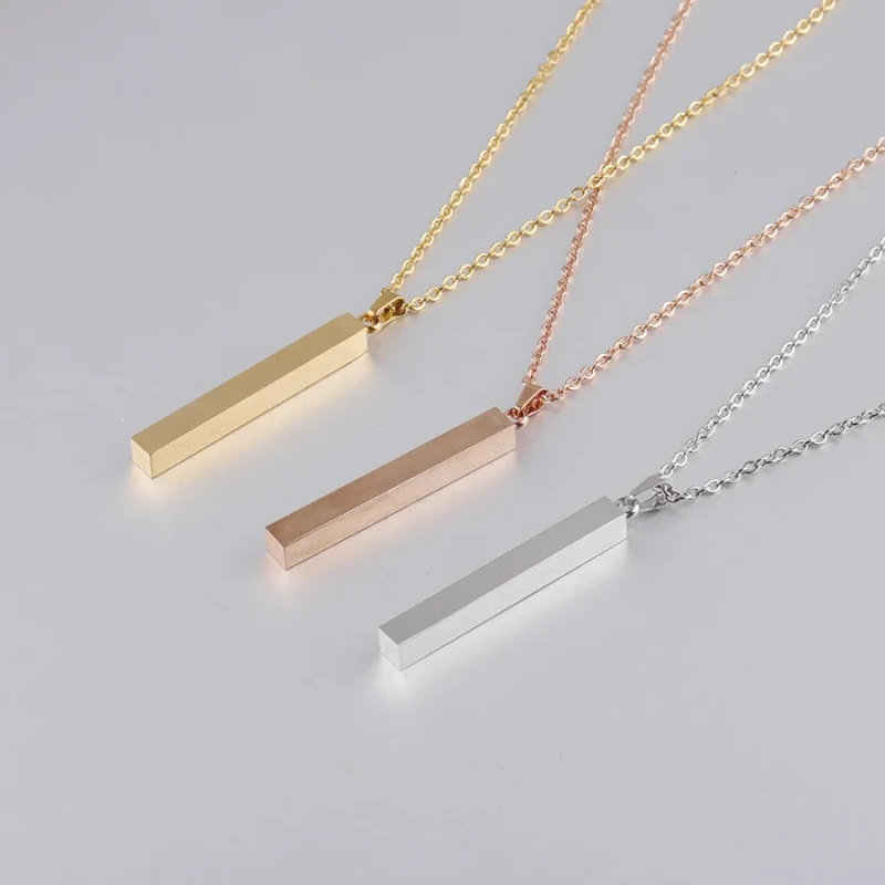 Engraved Long Necklace Stainless Steel Three-Dimensional Long Necklace