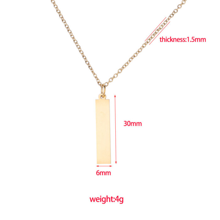 Stainless Steel Long Necklace Simple Personality Rectangular Strip Engraved Name