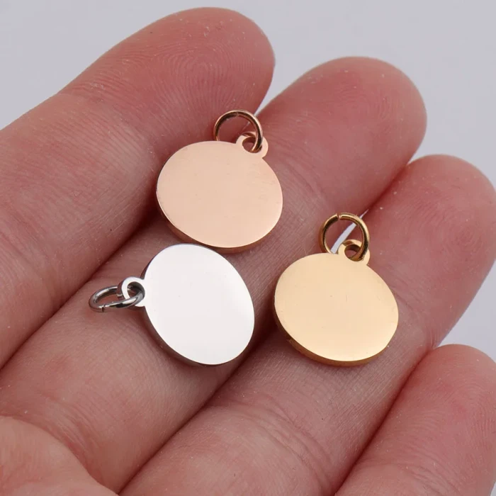 Stainless Steel round Glossy Tag DIY Ornament Accessories