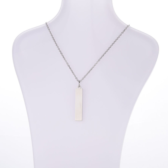 Stainless Steel Long Necklace Simple Personality Rectangular Strip Engraved Name