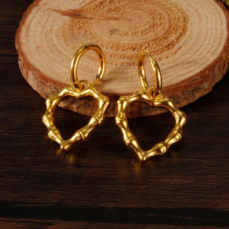 Personalized Creative Heart Bamboo Joint Simple Graceful Gold Plated Titanium Steel Earrings