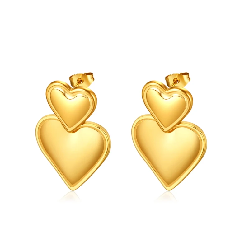 Double-Layer Stainless Steel Love Accessories Titanium Steel Gold-Plated Earrings