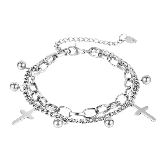 Double Layer Titanium Steel Cross Bracelet Fashion Stainless Steel Bracelet